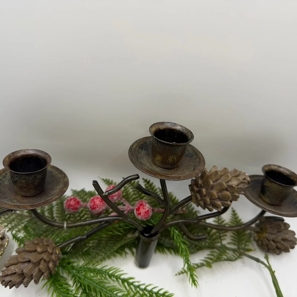 Rustic Metal Pinecone Wine Bottle Candle Stick Holder - Picture 12 of 17
